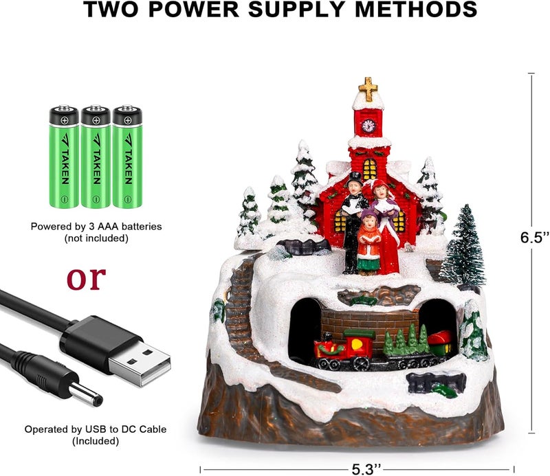 MXwcy Animated Christmas Village Decoration – Lighted Church Choir & Moving Train on Snowy Mountain – Holiday Collectible Statue Centerpiece - Image 2